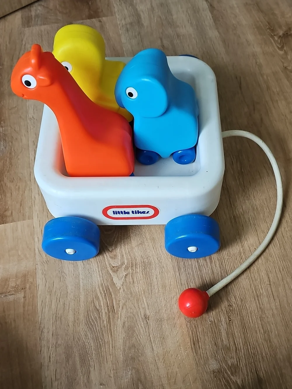 Vintage Pull-Along Animal Wagon - Blue, Orange, Yellow